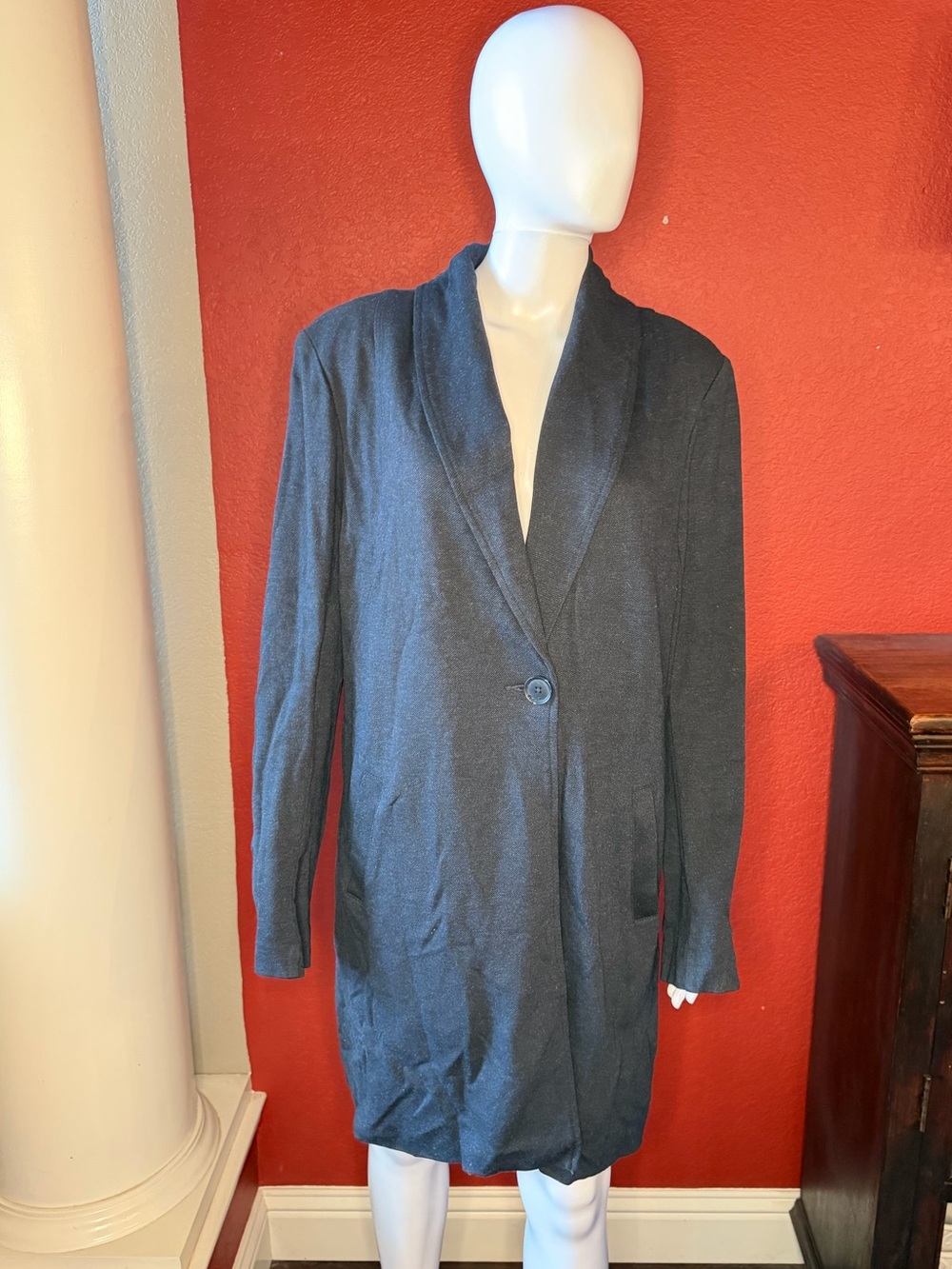 Cabi Harbor Long Ponte Knit Jacket Coat Dusk Navy Blue 3180 L Large GUC